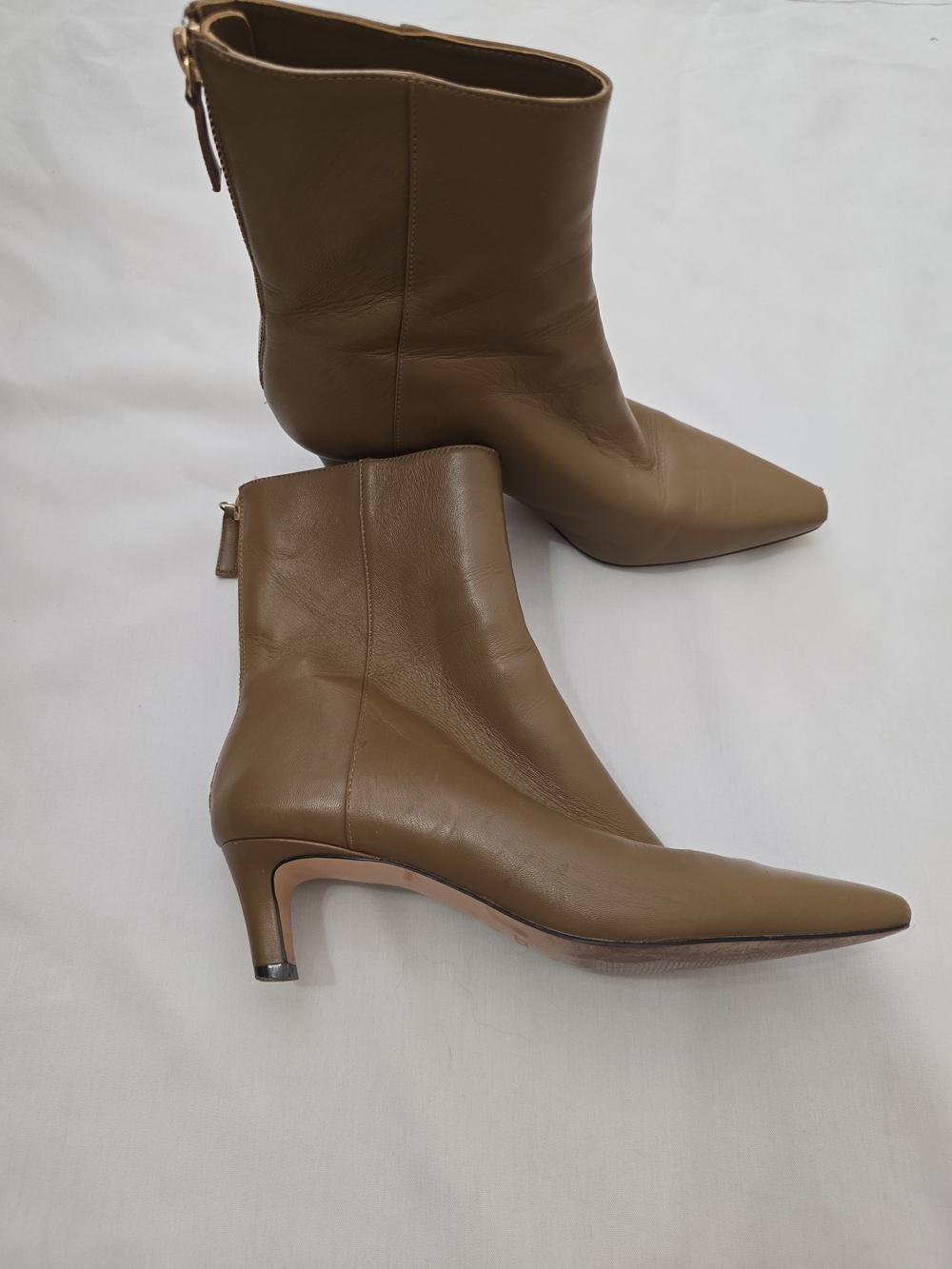 J. Crew Pointed-Toe Leather Zip Ankle Boots in Olive Brown‎ 7.5
